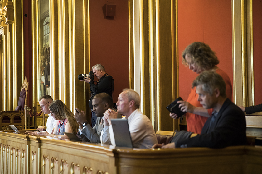 Pressen har sin egen losje i stortingssalen. Foto: Stortinget.