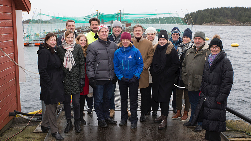 Participants in the Nordic-Baltic meeting for foreign affairs committee chairs at the research station at Austevoll, accompanied by representatives of Norway’s Institute of Marine Research. Photo: Kjartan Mæstad, Institute of Marine Research.
