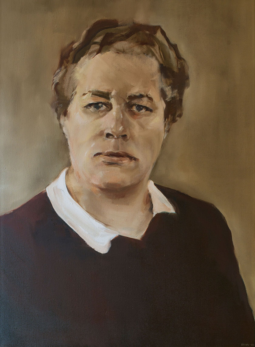 Claudia Olsen (1906-80) Høyre. Stortingsrepresentant 1945 til 1961. Den første kvinnelige komitéleder, leder av Helsekomiteen fra 1945. Kunstner: Hanna Høiness.