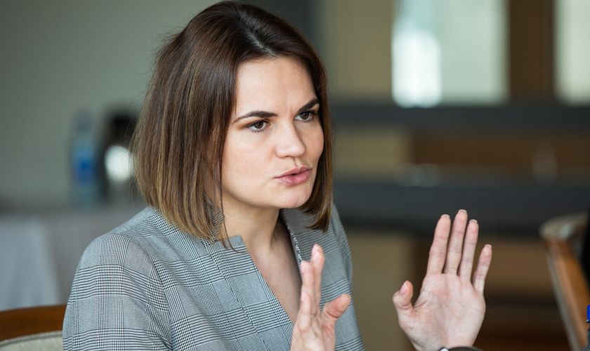 Svetlana Tikhanovskaja fra forrige besøk til Stortinget 12. august 2021. Foto: Stortinget