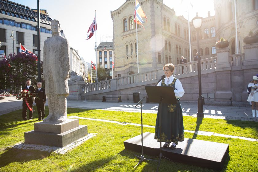 Stortingspresident Tone Wilhelmsen Trøens tale på Eidsvolls plass. Foto: Stortinget