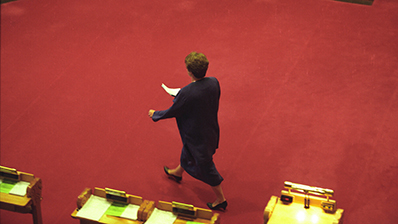 Gro Harlem Brundtland i stortingssalen 23. oktober 1996. Foto: Rolf Øhman/Aftenposten/NTB.