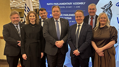 The Storting’s delegation to the NATO Parliamentary Assembly (NATO PA). From left to right: Bengt Fasteraune (Socialist Left Party), Sunniva Holmås Eidsvoll (Socialist Left Party), Tor Mikkel Wara (Progress Party), Sverre Myrli (head of delegation, Labour Party), Erlend Wiborg (vice head of delegation, Progress Party), Trond Helleland (Conservative Party) and Mona Nilsen (Labour Party). Photo: Storting.