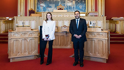 H.R.H. Princess Ingrid Alexandra and President of the Storting Masud Gharahkhani. Photo: Storting.