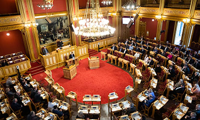 Konstituering av det 165. storting i 2020. Foto: Stortinget.