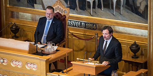 Dag-Inge Ulstein på talerstolen under debatten om langtidsplanen for forsvarssektoren 11. juni 2024.