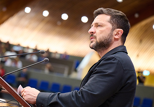 President Volodymyr Zelenskyj i Strasbourg.