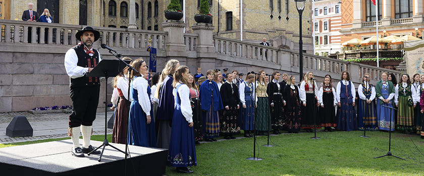 President of the Storting Masud Gharahkhani speaking in Eidsvolls plass on 17th May, Norway’s National Day