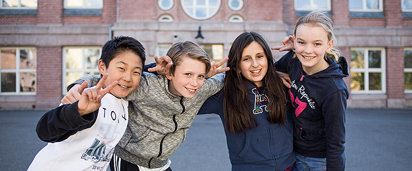 Elevene Johannes, Theo, Mina og Ella fra Bolteløkka skole.