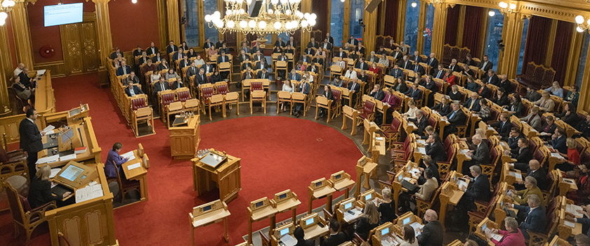 Full stortingssal under voteringen om abortloven 3. desember 2024.
