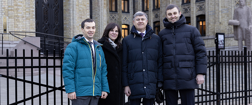 Dmytro Starodub, Iryna Homa, Oleksii Sydorenko and Yevhen Haltsev from Ukraine’s National Assembly Verkhovna Rada outside the Storting building.