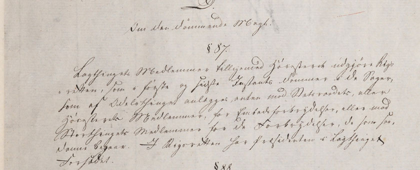 Paragraf 87 i Grunnloven av 17. mai 1814 om Riksretten. Stortingsarkivet.