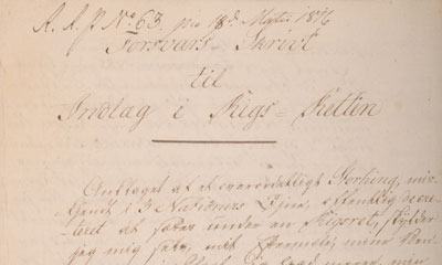 Haxthausens forsvarsskrift, som han la fram for Riksretten den 14. mars 1816. Stortingsarkivet