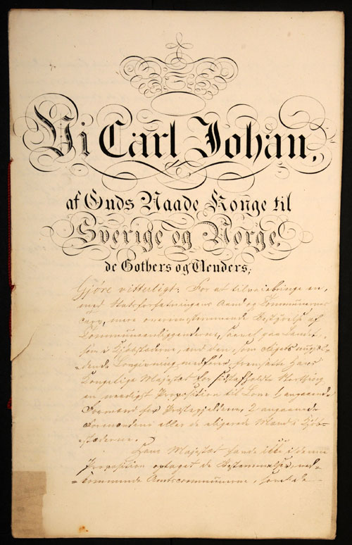 Kongelig proposisjon til lov om formannskaper, datert 1. mars 1836. Stortingsarkivet. 
