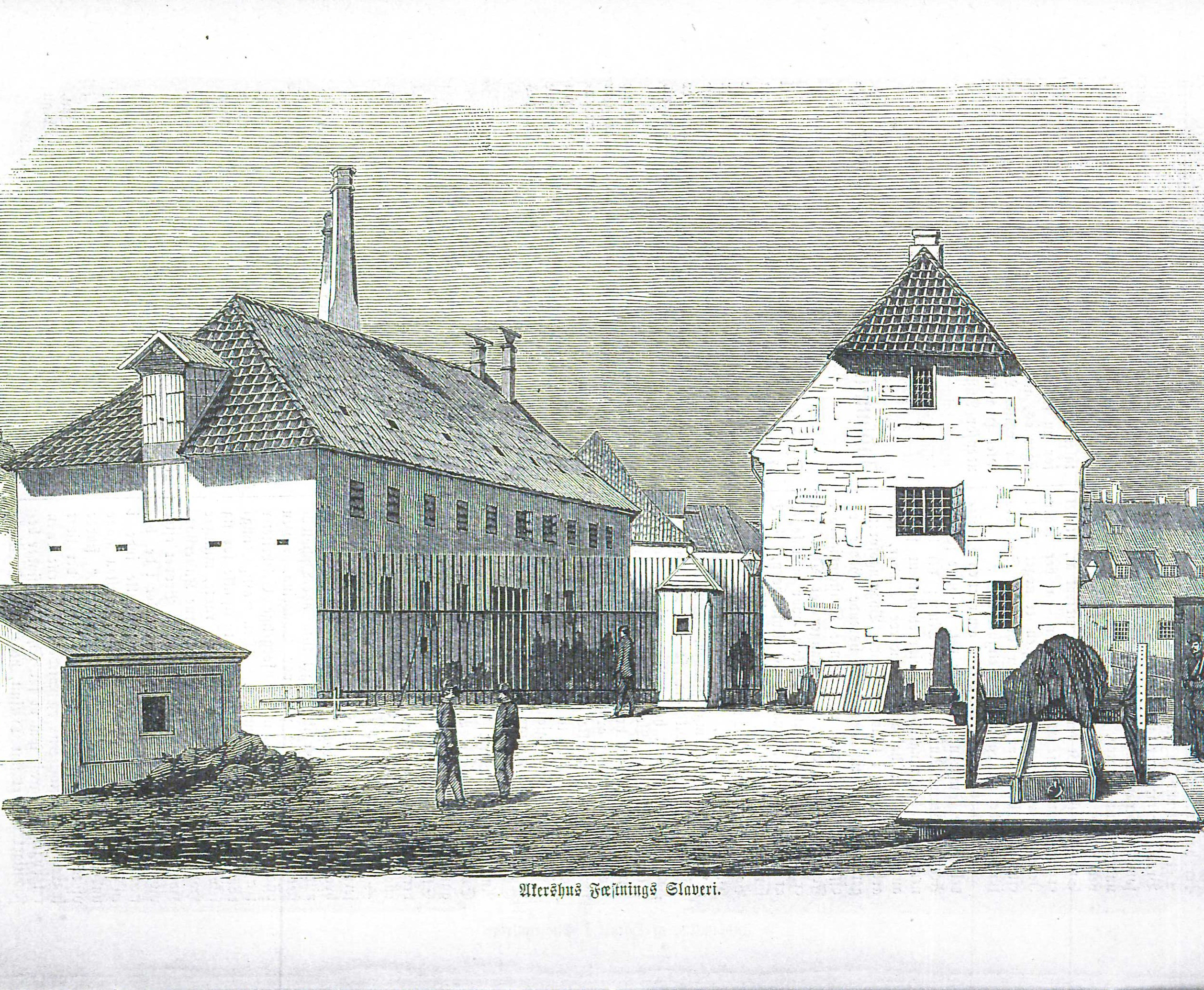 Slaveriet på Akershus festning. Xylografi i Skilling-Magazin fra 1866.