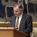 Stortingspresident Olemic Thommessen under fremføringen av redegjørelsen om byggeprosjektet 6. mars. Foto: Stortinget.